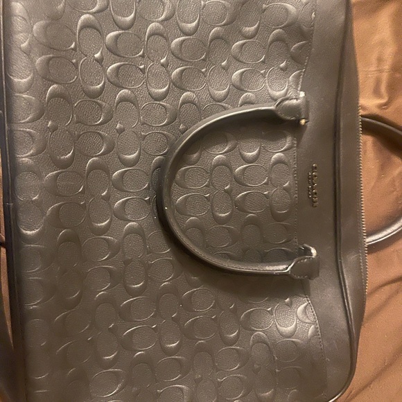 Unisex Black Leather Embossed Coach Shoulder/Computer Bag - Picture 9 of 12